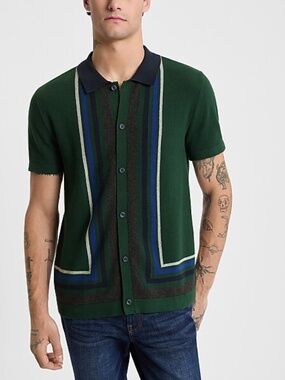 #013 - EXPRESS - STRIPE FRAMED COTTON POLO // PTP - 21.5 / L - 28